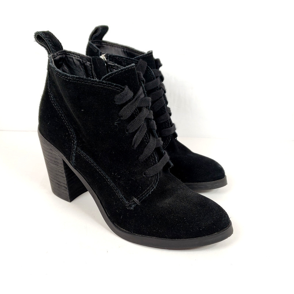 Dolce Vita Womens Size 7 Black Suede Lace Up Zip 3.5" Heels Ankle Booties Shoes